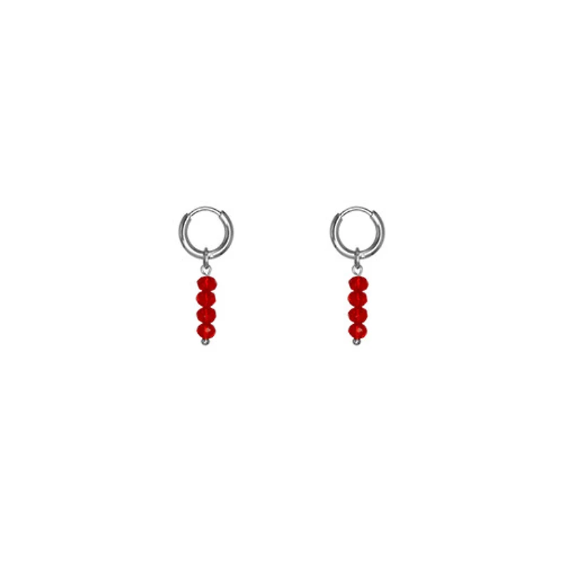 Steel Red Agate Charm Hoops