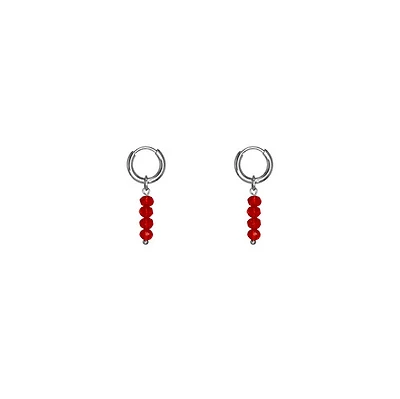 Steel Red Agate Charm Hoops
