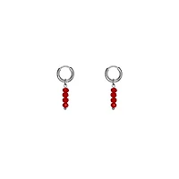 Steel Red Agate Charm Hoops