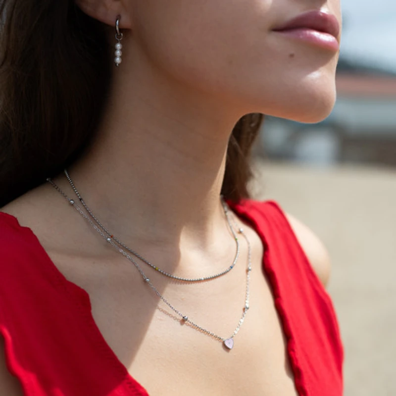 Steel Colorful Beaded Thin Necklace