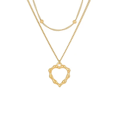 Gold Hollow Heart Dual Layer Necklace
