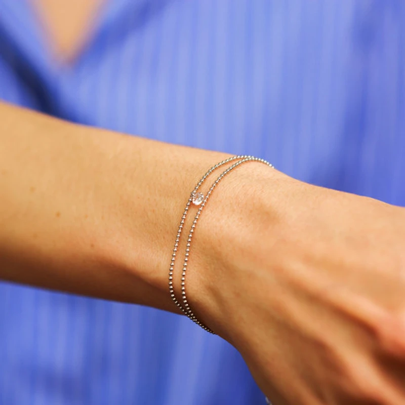 Steel Layered Gem Beaded Bracelet