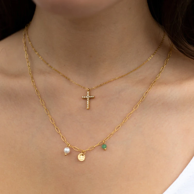 Gold Gemmed Cross Necklace