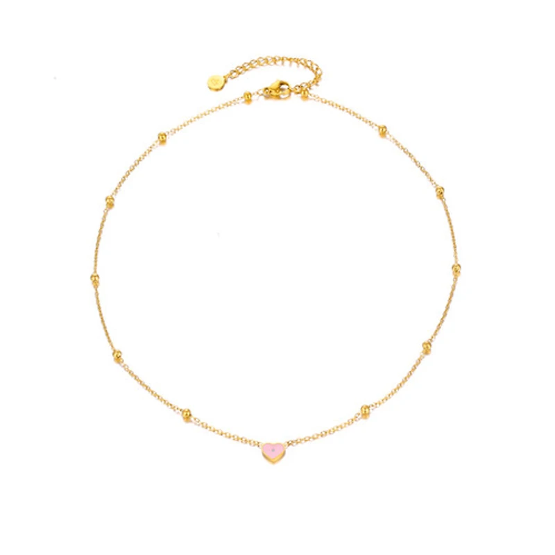 Gold Mini Pink Heart Necklace