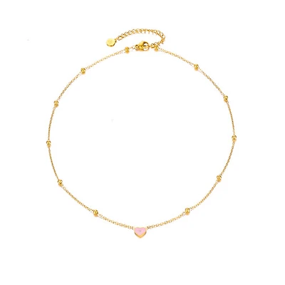 Gold Mini Pink Heart Necklace