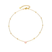 Gold Mini Pink Heart Necklace