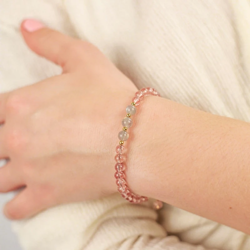 Moonstone and Strawberry Quartz Bracelet