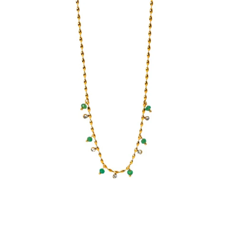 Green Beads & Gem Chain Necklace