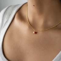 Gold Red Agate Pearl Necklace