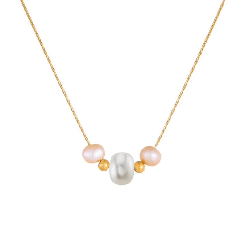 Horizontal Trinity White Pink Pearl Necklace