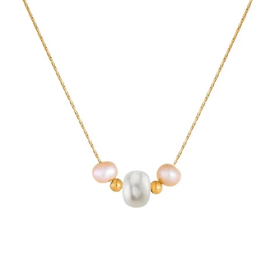 Horizontal Trinity White Pink Pearl Necklace
