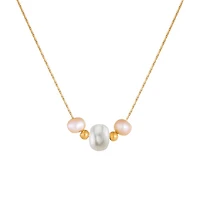 Horizontal Trinity White Pink Pearl Necklace