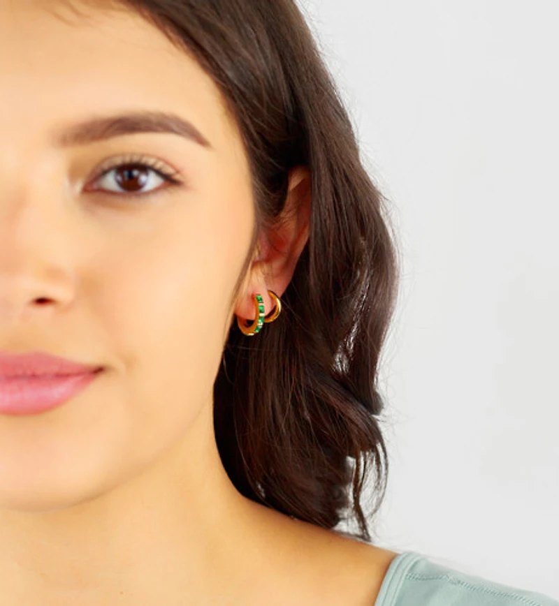 Long Green Crystal Mini Hoops