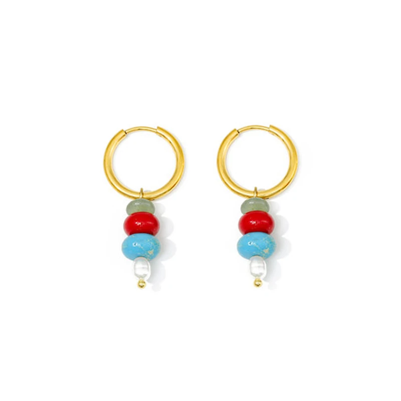 Red Mixed Stone Hoops