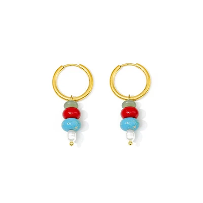 Red Mixed Stone Hoops
