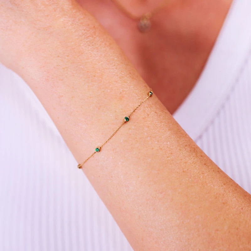 14k Solid Gold Emerald Chain Bracelet