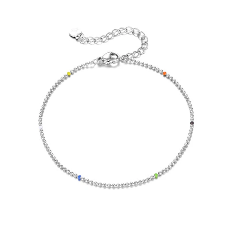 Steel Colorful Beaded Thin Anklet