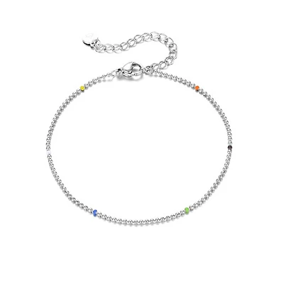 Steel Colorful Beaded Thin Anklet