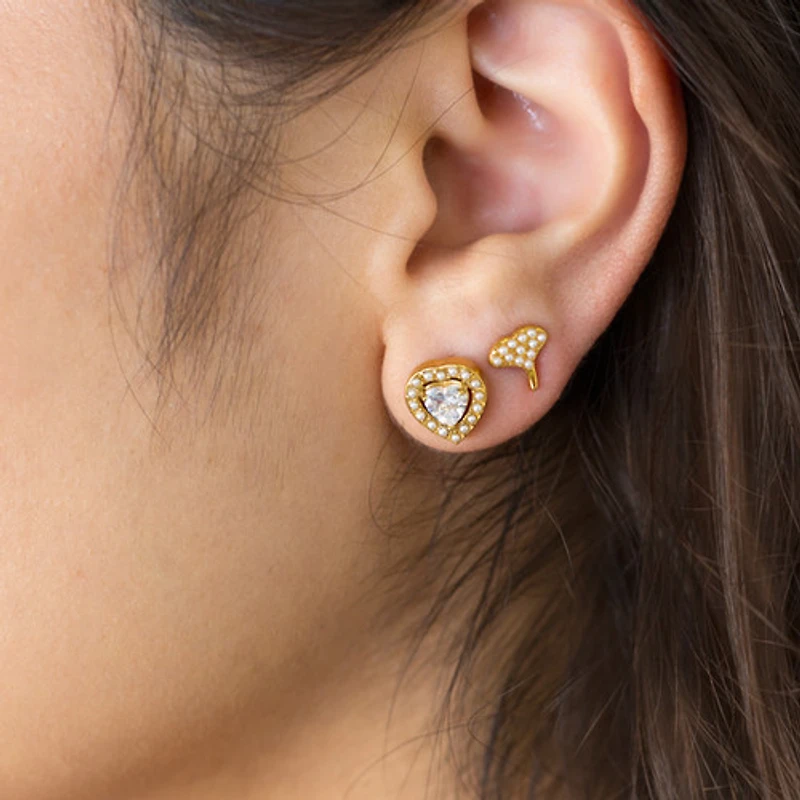 Pearl Gem Heart Studs