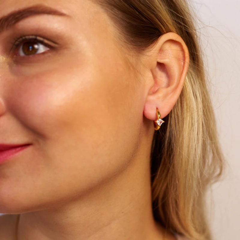 Square Gem Small Hoops