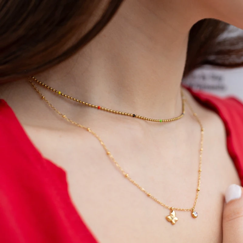 Gold Colorful Beaded Thin Necklace