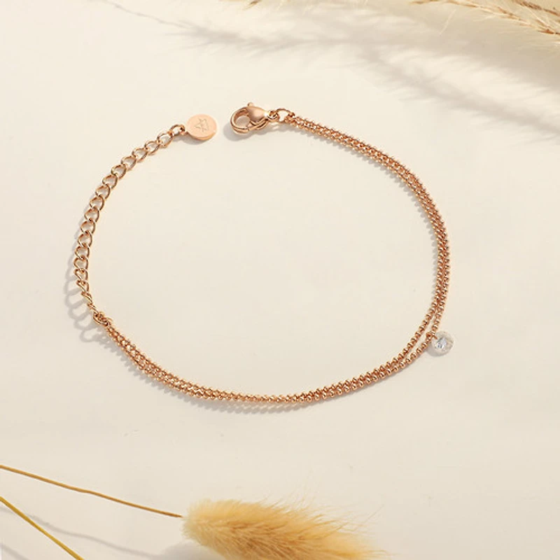 Rose Gold Layered Gem Beaded Bracelet