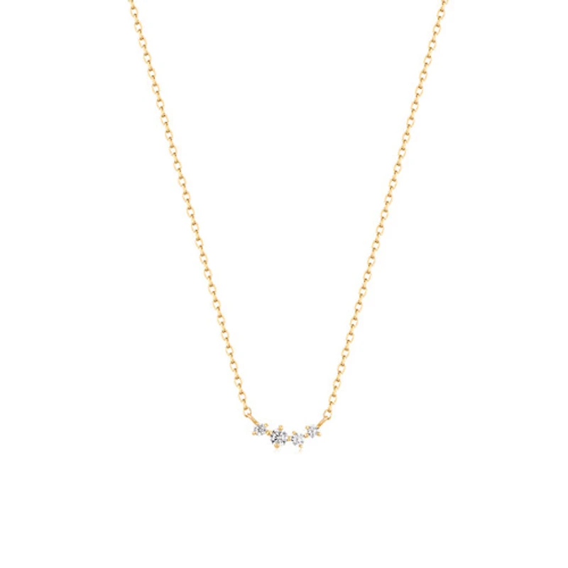 14k Quad Diamond Curved Bar Necklace