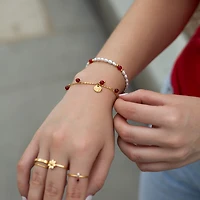 Gold Red Agate Coin Bracelet