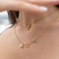 Gold Tri Pendant Tamped Paperclip Necklace