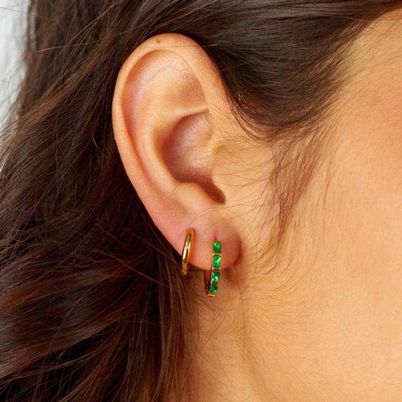 Long Green Crystal Mini Hoops