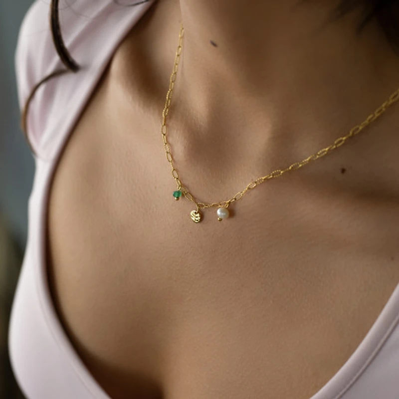 Gold Tri Pendant Tamped Paperclip Necklace
