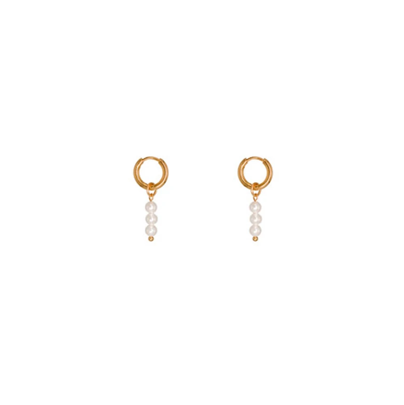 Gold Pearl Charm Hoops