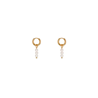 Gold Pearl Charm Hoops