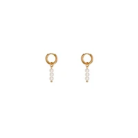 Gold Pearl Charm Hoops