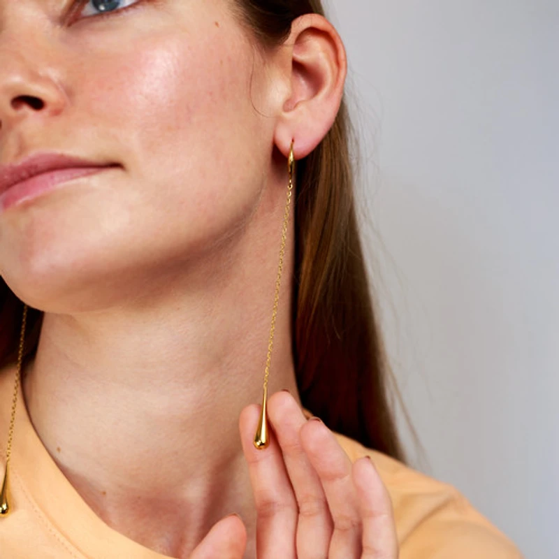 Gold Long Waterdrop Studs