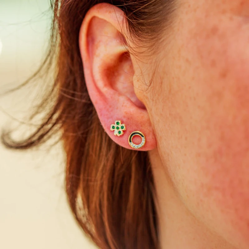 Circle Gem Studs with Black Enamel