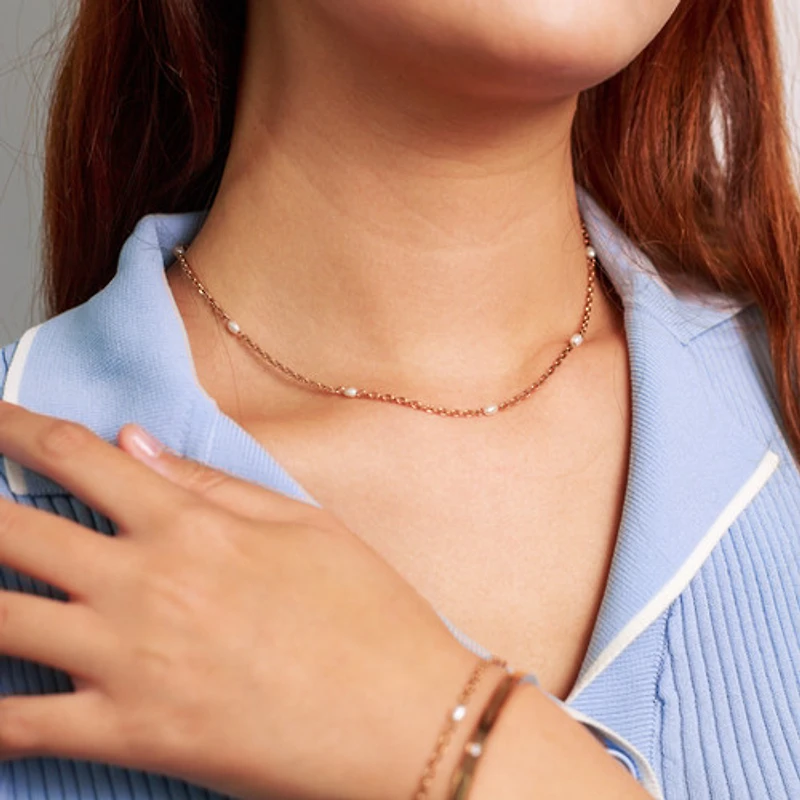 Rose Gold Thin Pearl Chain Necklace