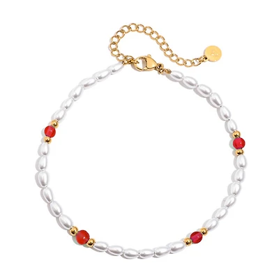Red Agate Pearl Chain Anklet