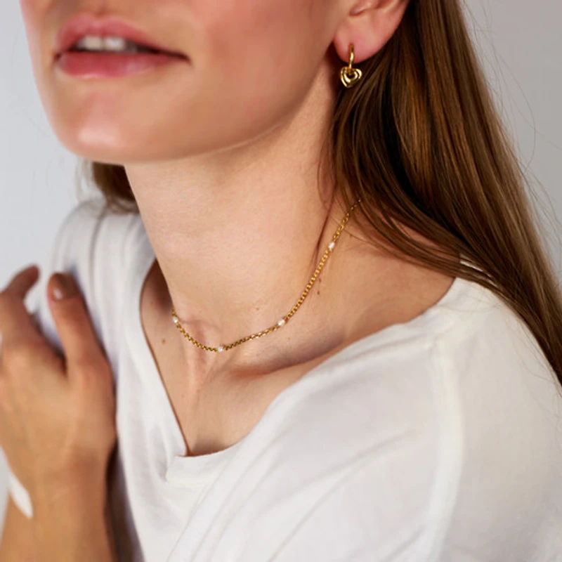 Gold Thin Pearl Chain Necklace