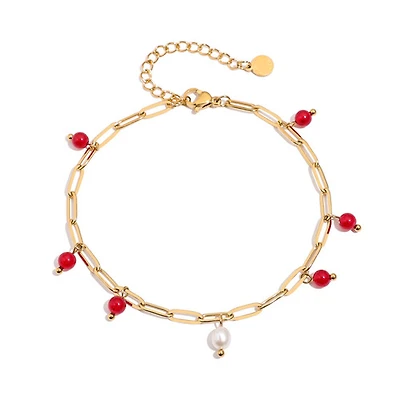 Red Agate Paperclip Chain Anklet