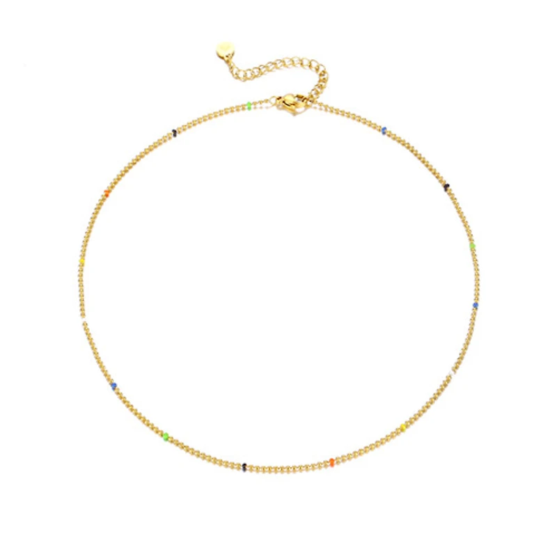 Gold Colorful Beaded Thin Necklace