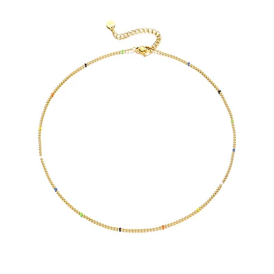 Gold Colorful Beaded Thin Necklace