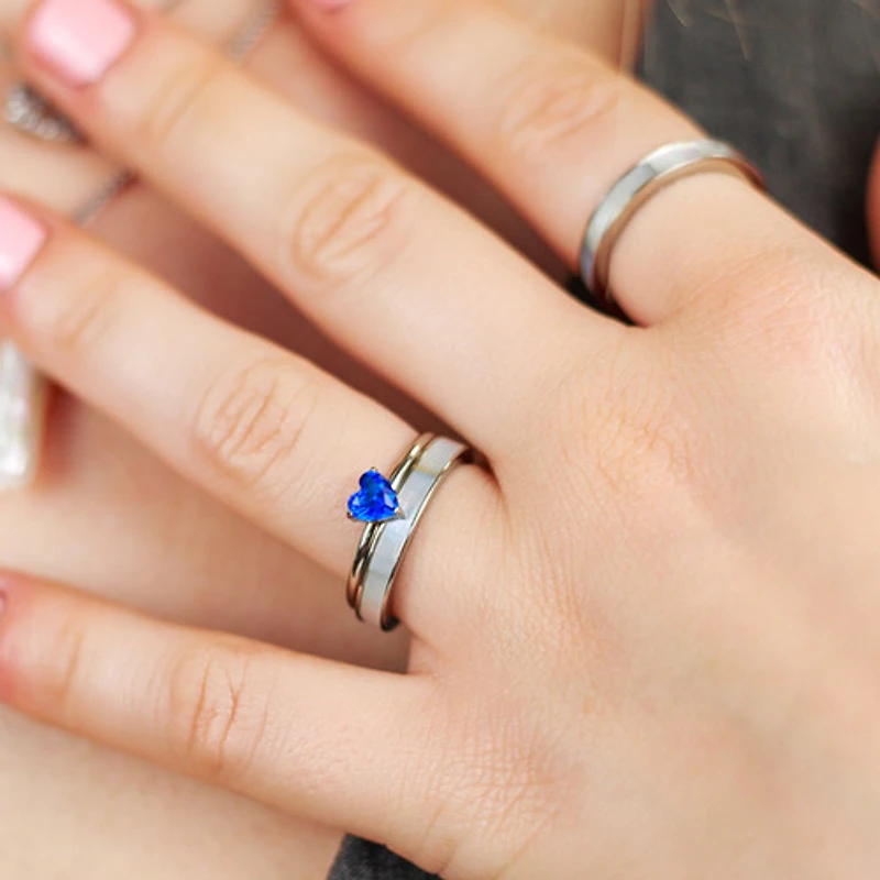 Steel Birthstone Heart Ring