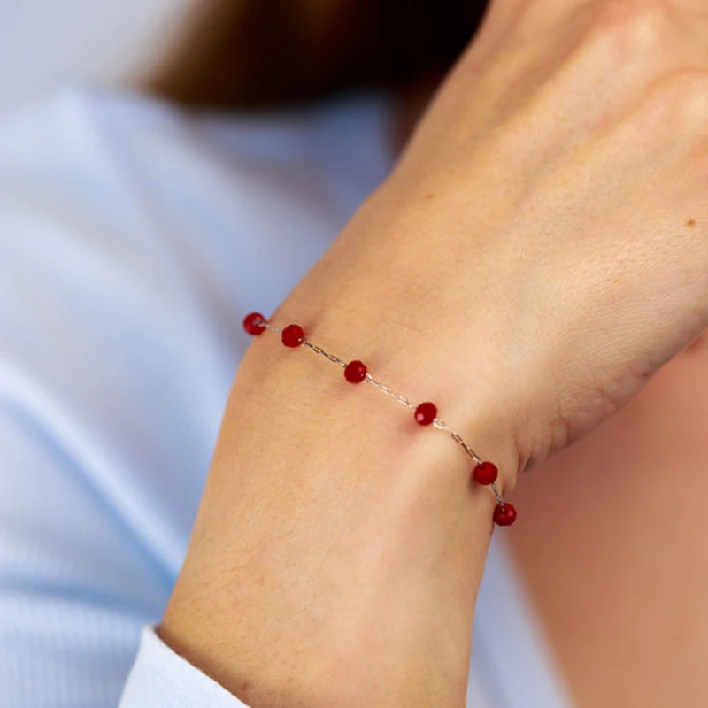 Steel Red Agate Chain Bracelet