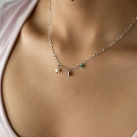 Steel Tri Pendant Tamped Paperclip Necklace