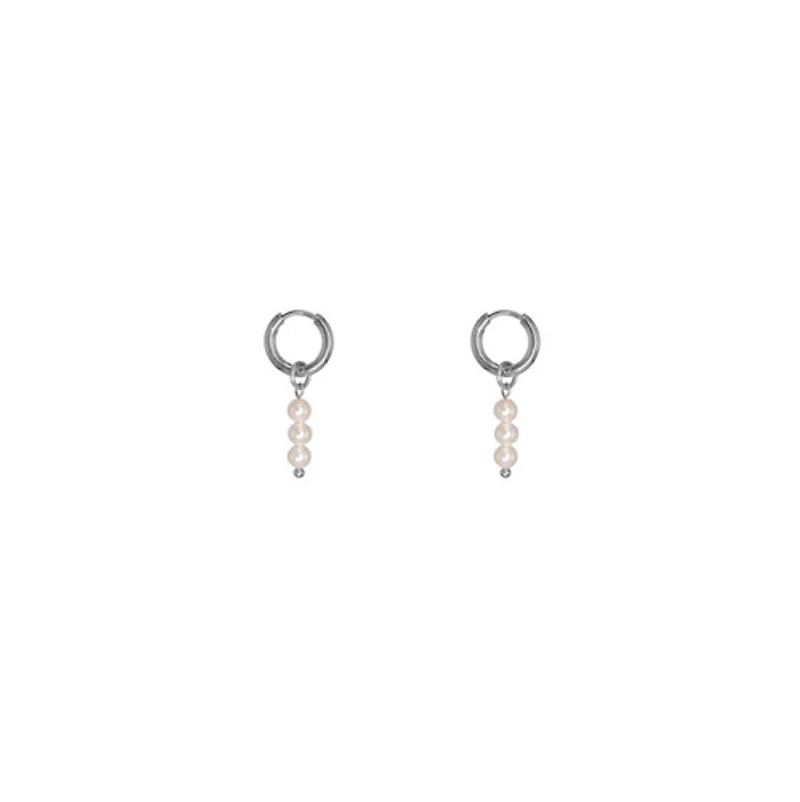 Steel Pearl Charm Hoops