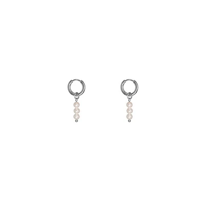 Steel Pearl Charm Hoops
