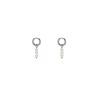 Steel Pearl Charm Hoops