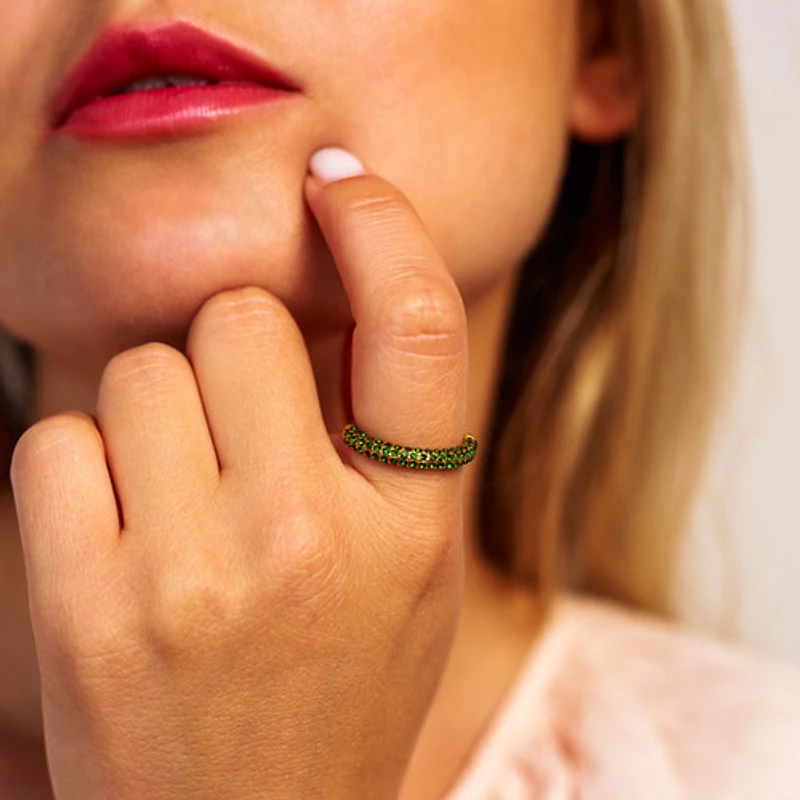 Bold Pave Ring with Green Gems