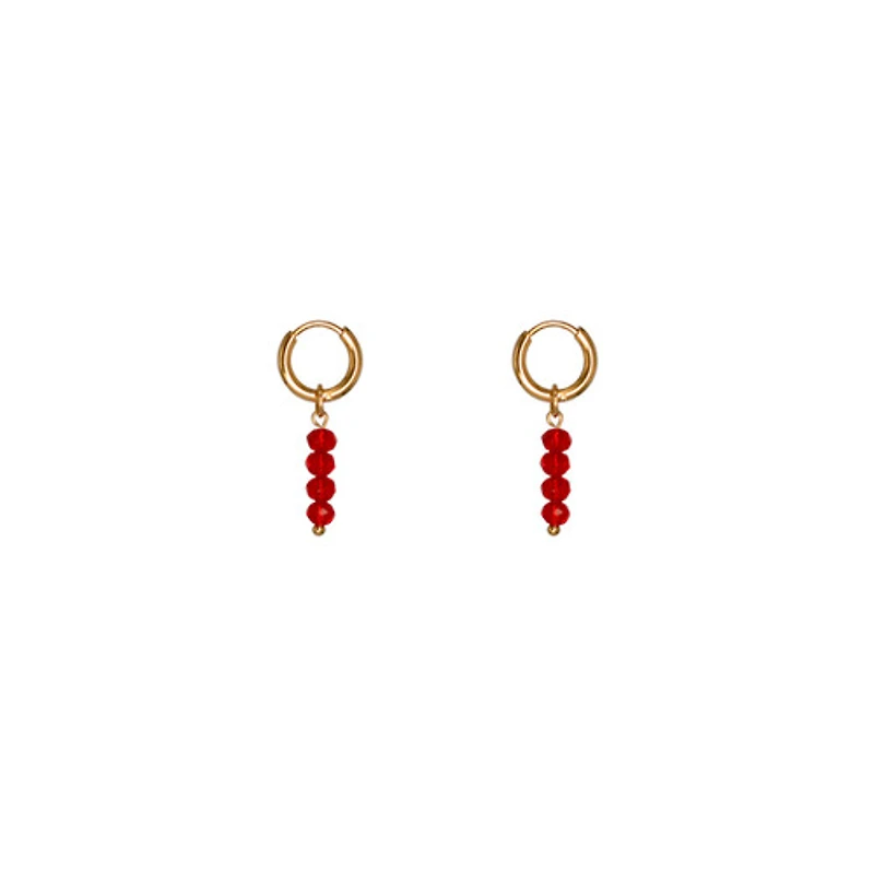 Gold Red Agate Charm Hoops